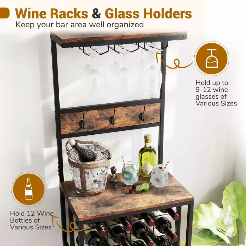 Range-bouteilles Costway sur pied avec comptoir, porte-bouteilles et verres, étagère à vin