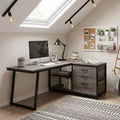 MAYEERTY Reversible L-Shaped Desk with 3 Drawers & Open Shelves, 53 Home Office Computer Desk