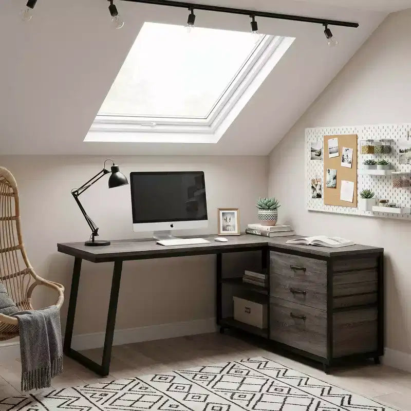 MAYEERTY Bureau d'angle réversible en L avec 3 tiroirs et étagères ouvertes, bureau d'ordinateur de 134,6 cm pour la maison/bureau