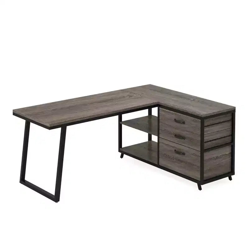 MAYEERTY Bureau d'angle réversible en L avec 3 tiroirs et étagères ouvertes, bureau d'ordinateur de 134,6 cm pour la maison/bureau