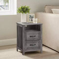 Farmhouse Nightstand with Charging Station, 2-Drawer Bedside Table, Open Shelf, USB & AC Outlets, for Bedroom & Living Room