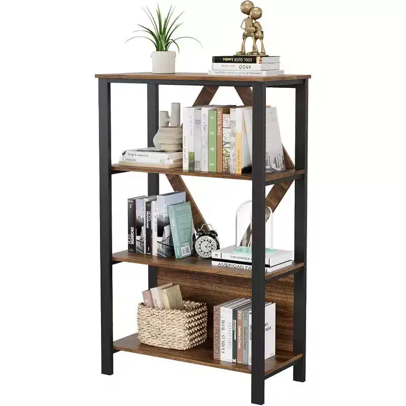 GustoWave Book Shelf - Bookcase with Open Display Shelves Wood and Metal Standing Bookshelf with Storage Rack