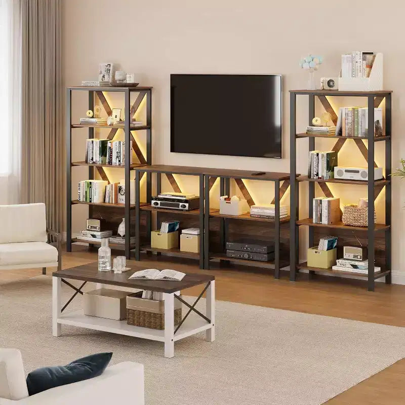 GustoWave Book Shelf - Étagère bibliothèque avec étagères ouvertes en bois et métal, bibliothèque sur pied avec casier de rangement