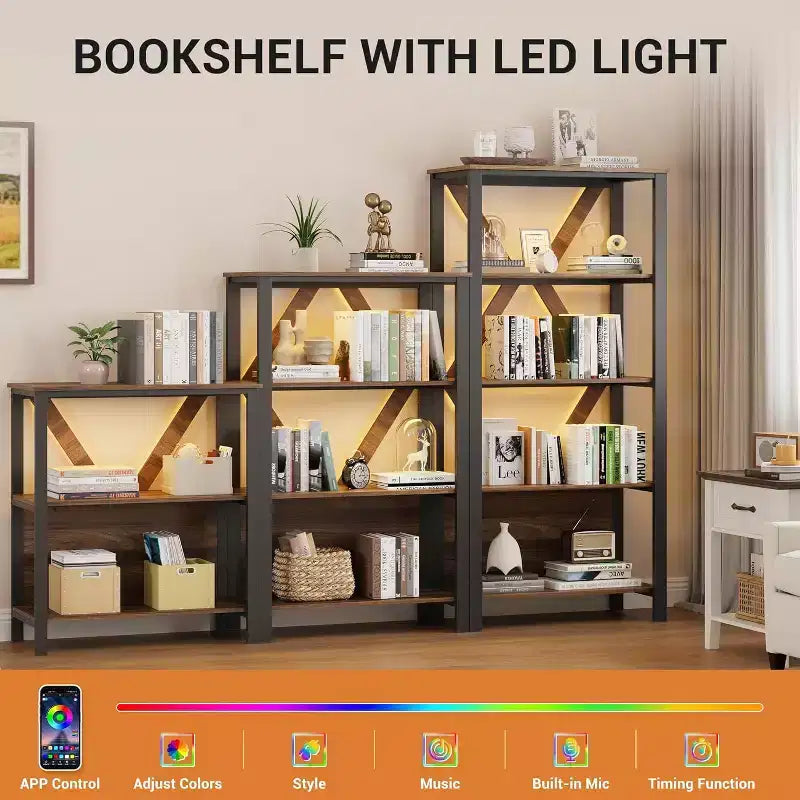 GustoWave Book Shelf - Étagère bibliothèque avec étagères ouvertes en bois et métal, bibliothèque sur pied avec casier de rangement