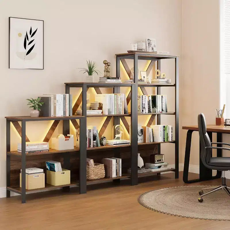 GustoWave Book Shelf - Étagère bibliothèque avec étagères ouvertes en bois et métal, bibliothèque sur pied avec casier de rangement