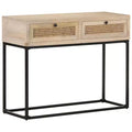 vidaXL Console Table 39.4x13.8x29.9 Solid Mango Wood and Natural Cane