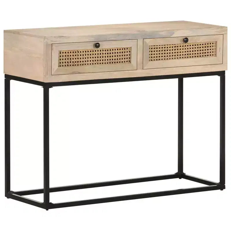 vidaXL Console, 100x35x76 cm, bois de manguier massif et rotin naturel