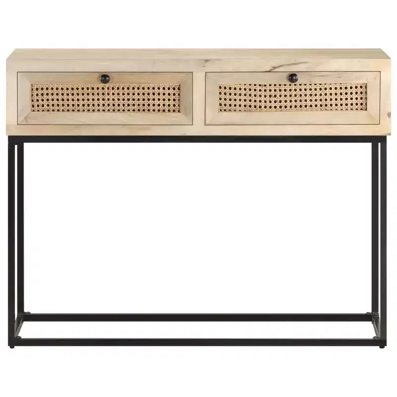 vidaXL Console, 100x35x76 cm, bois de manguier massif et rotin naturel