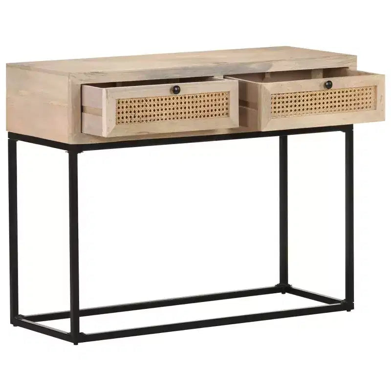 vidaXL Console, 100x35x76 cm, bois de manguier massif et rotin naturel