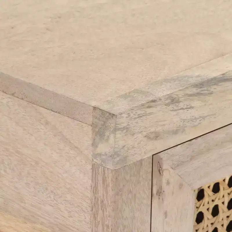 vidaXL Console, 100x35x76 cm, bois de manguier massif et rotin naturel