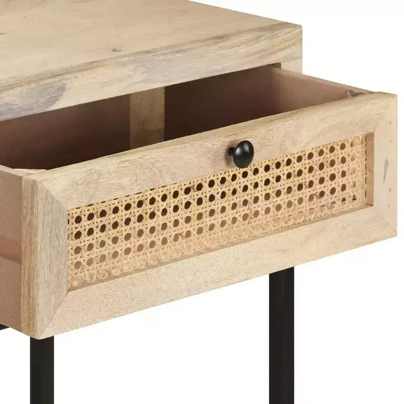 vidaXL Console, 100x35x76 cm, bois de manguier massif et rotin naturel