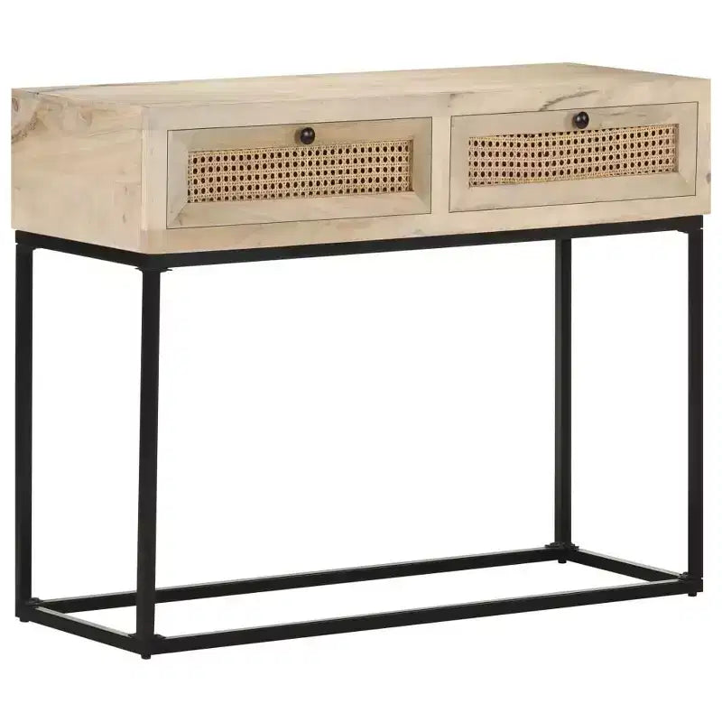 vidaXL Console, 100x35x76 cm, bois de manguier massif et rotin naturel