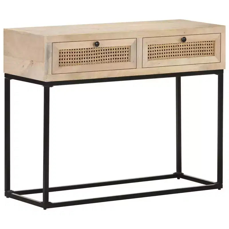 vidaXL Console, 100x35x76 cm, bois de manguier massif et rotin naturel