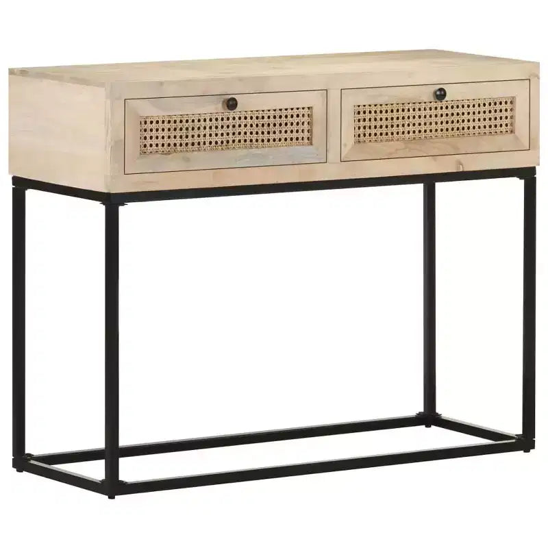 vidaXL Console, 100x35x76 cm, bois de manguier massif et rotin naturel