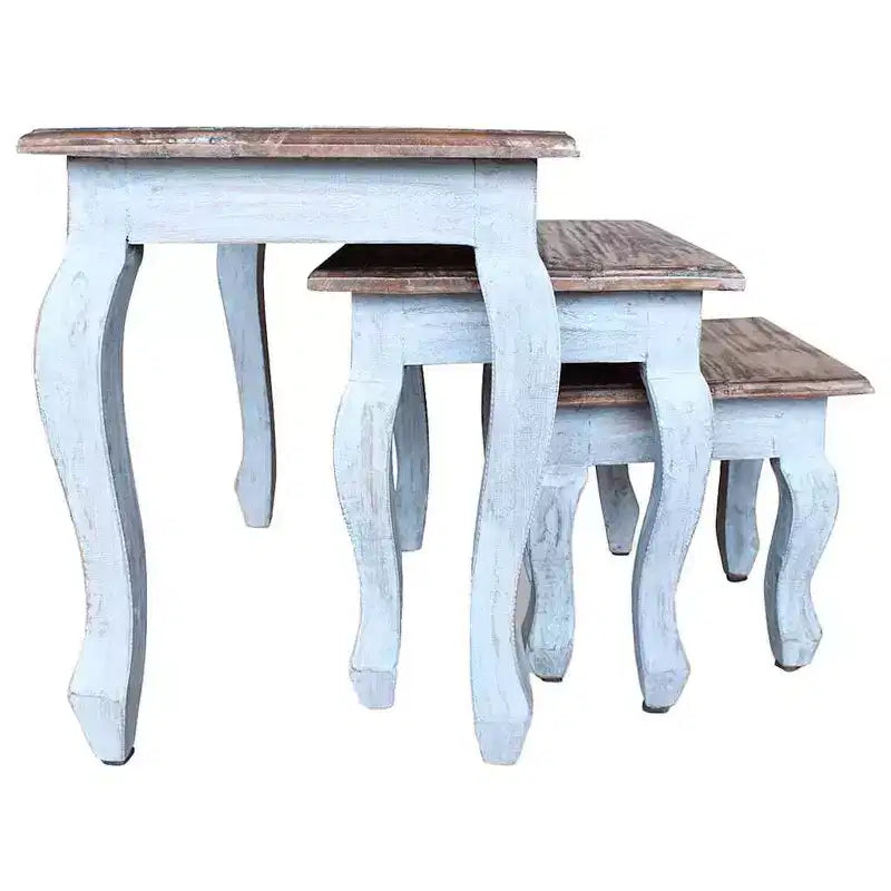Tables gigognes vidaXL Bois d'acajou massif marron, blanc petites, moyennes, grandes