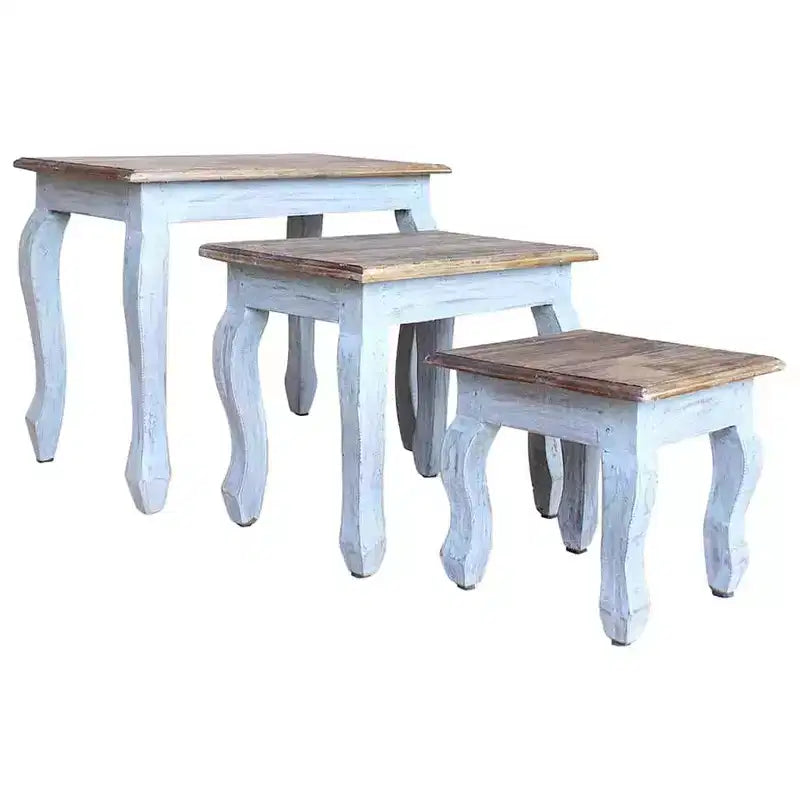 Tables gigognes vidaXL Bois d'acajou massif marron, blanc petites, moyennes, grandes