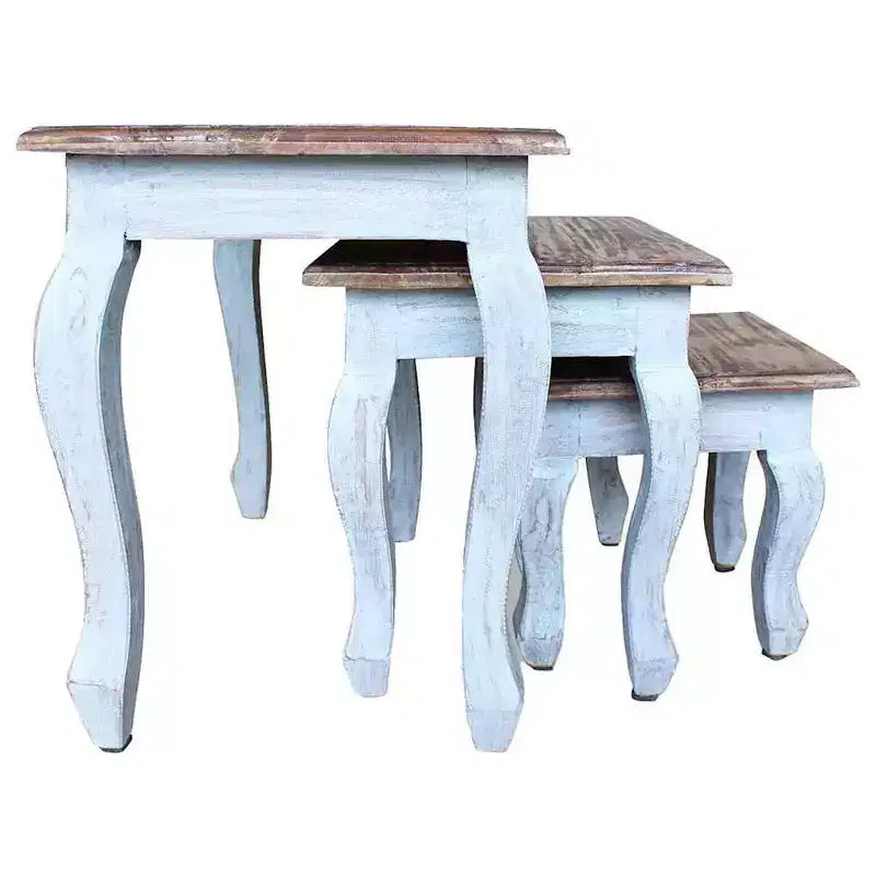 Tables gigognes vidaXL Bois d'acajou massif marron, blanc petites, moyennes, grandes