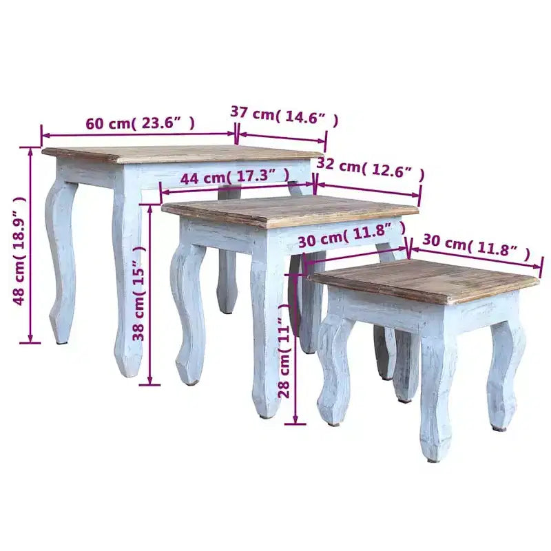 Tables gigognes vidaXL Bois d'acajou massif marron, blanc petites, moyennes, grandes