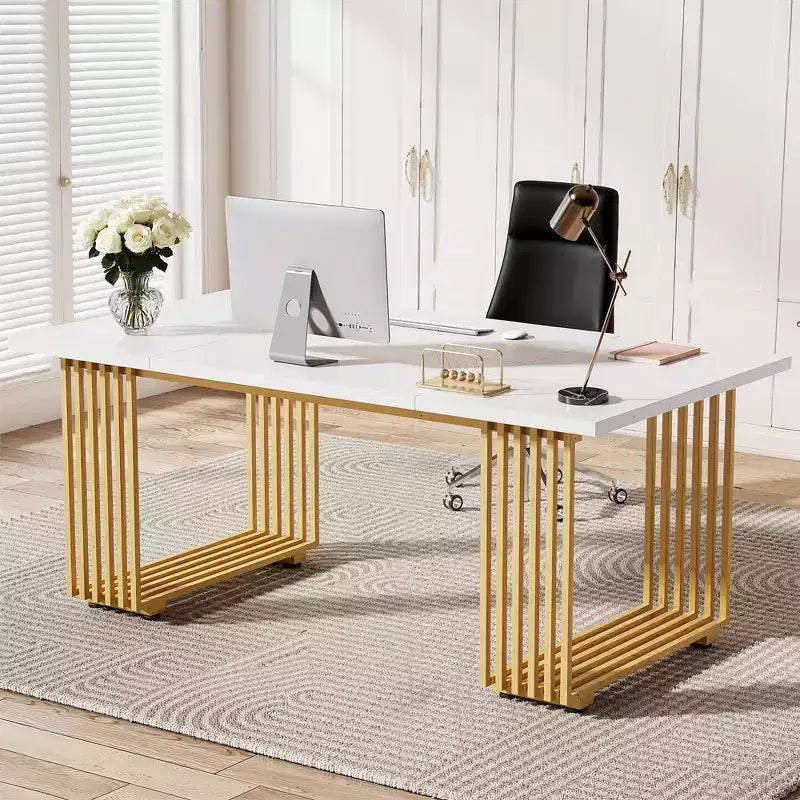 MAYEERTY 70 Inch Multi Purpose Desk Sturdy Wood Top Metal Legs for Home Office