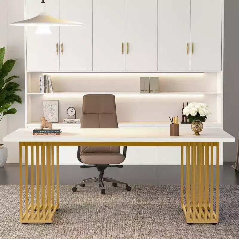 MAYEERTY Bureau polyvalent de 178 cm avec plateau en bois robuste et pieds en métal pour bureau à domicile
