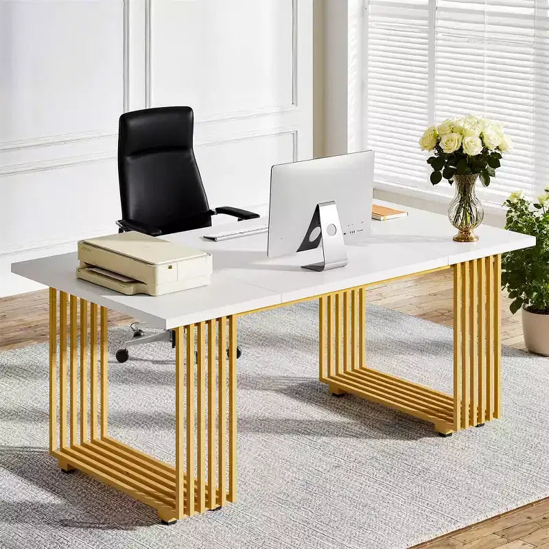 MAYEERTY Bureau polyvalent de 178 cm avec plateau en bois robuste et pieds en métal pour bureau à domicile