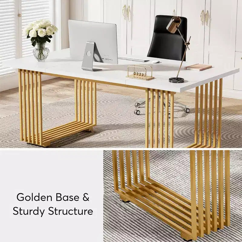 MAYEERTY Bureau polyvalent de 178 cm avec plateau en bois robuste et pieds en métal pour bureau à domicile