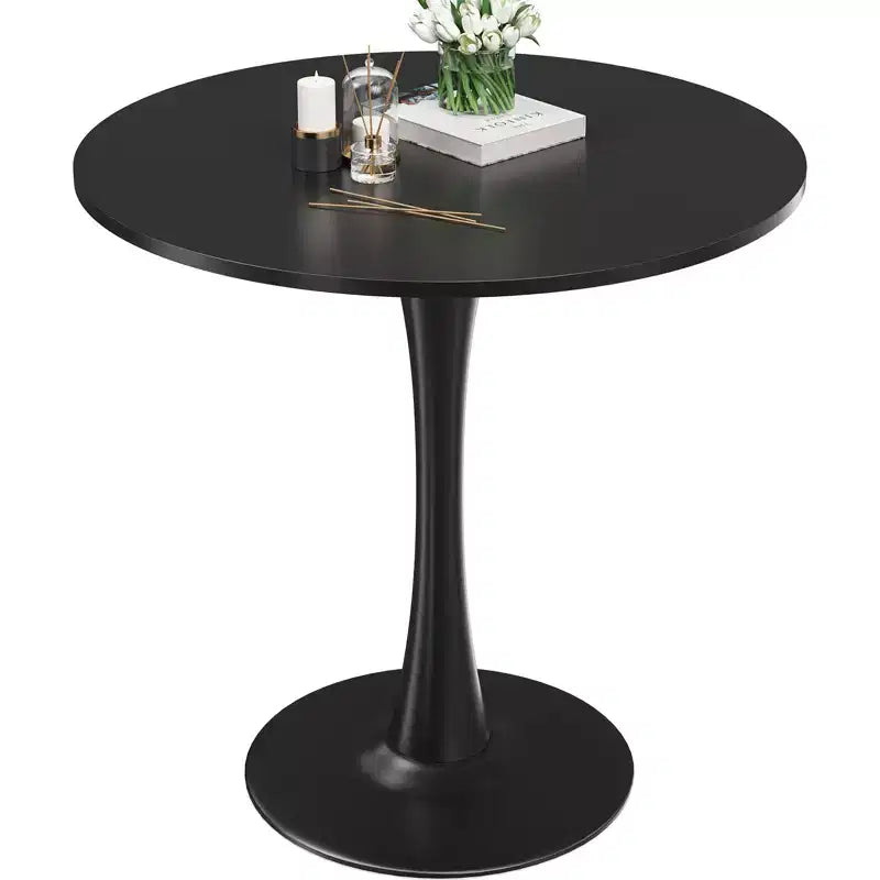 PexFix 31.5 Modern Round Dining Tulip Table for 2-4 People Black Wood Tabletop with Metal Pedestal Base for Kitchen Living Room