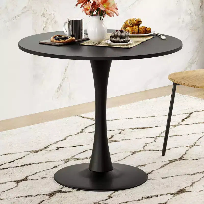 PexFix 31.5 Table à manger ronde moderne Tulip pour 2-4 personnes Plateau en bois noir avec pied piédestal en métal pour cuisine salon