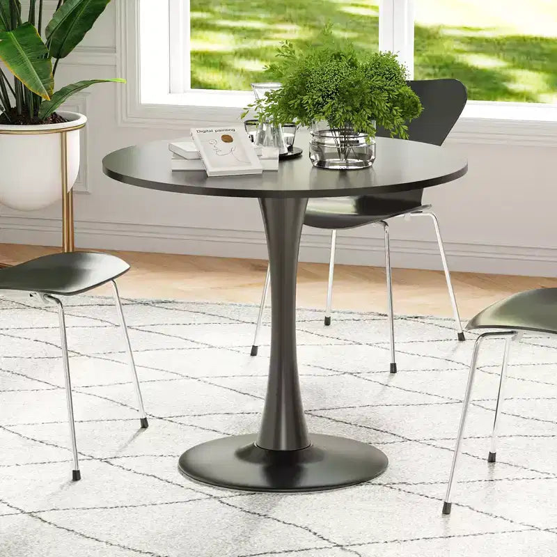 PexFix 31.5 Table à manger ronde moderne Tulip pour 2-4 personnes Plateau en bois noir avec pied piédestal en métal pour cuisine salon