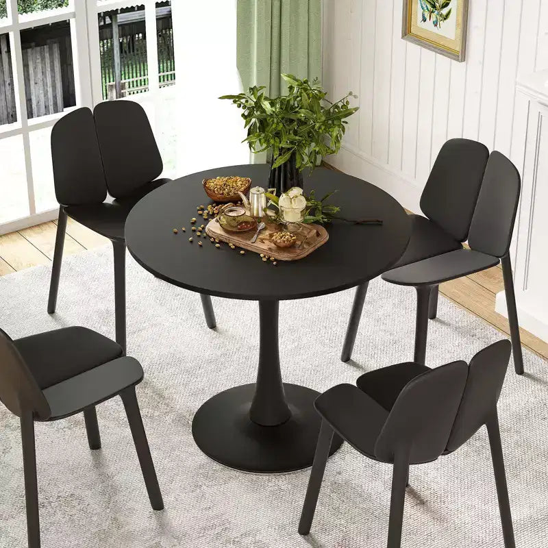 PexFix 31.5 Table à manger ronde moderne Tulip pour 2-4 personnes Plateau en bois noir avec pied piédestal en métal pour cuisine salon