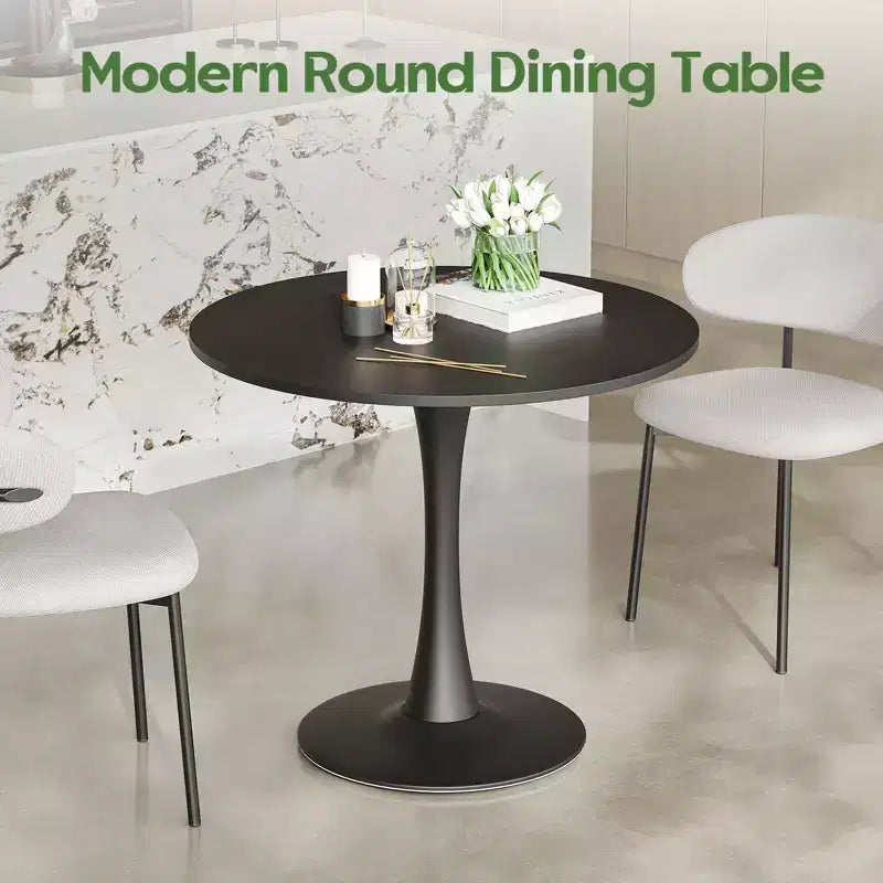 PexFix 31.5 Table à manger ronde moderne Tulip pour 2-4 personnes Plateau en bois noir avec pied piédestal en métal pour cuisine salon