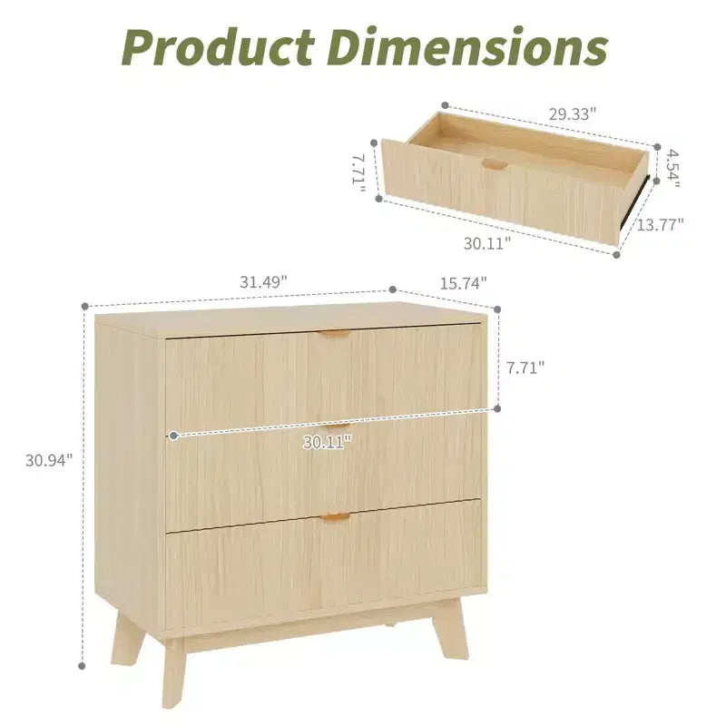 Commodes à 3 tiroirs cannelées, commodes de placard modernes, commodes de rangement en bois, organisateur de commodes.