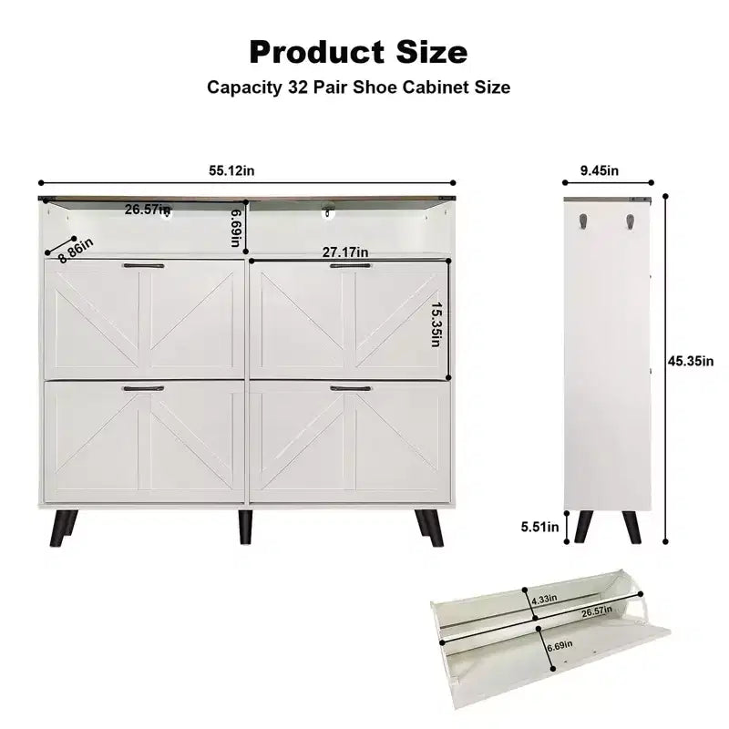 Meuble à chaussures, organisateur de chaussures style rustique avec 4 tiroirs basculants et rangement ouvert, meuble à chaussures étroit autoportant pour entrée, couloir
