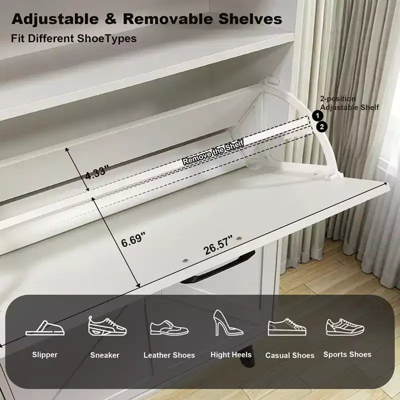 Meuble à chaussures, organisateur de chaussures style rustique avec 4 tiroirs basculants et rangement ouvert, meuble à chaussures étroit autoportant pour entrée, couloir