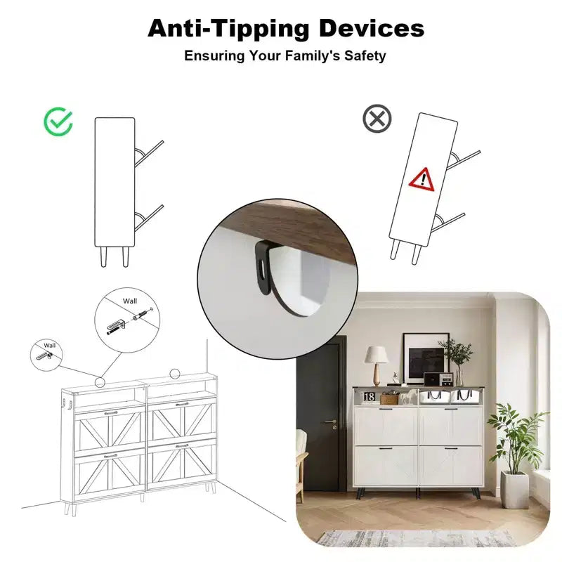 Meuble à chaussures, organisateur de chaussures style rustique avec 4 tiroirs basculants et rangement ouvert, meuble à chaussures étroit autoportant pour entrée, couloir