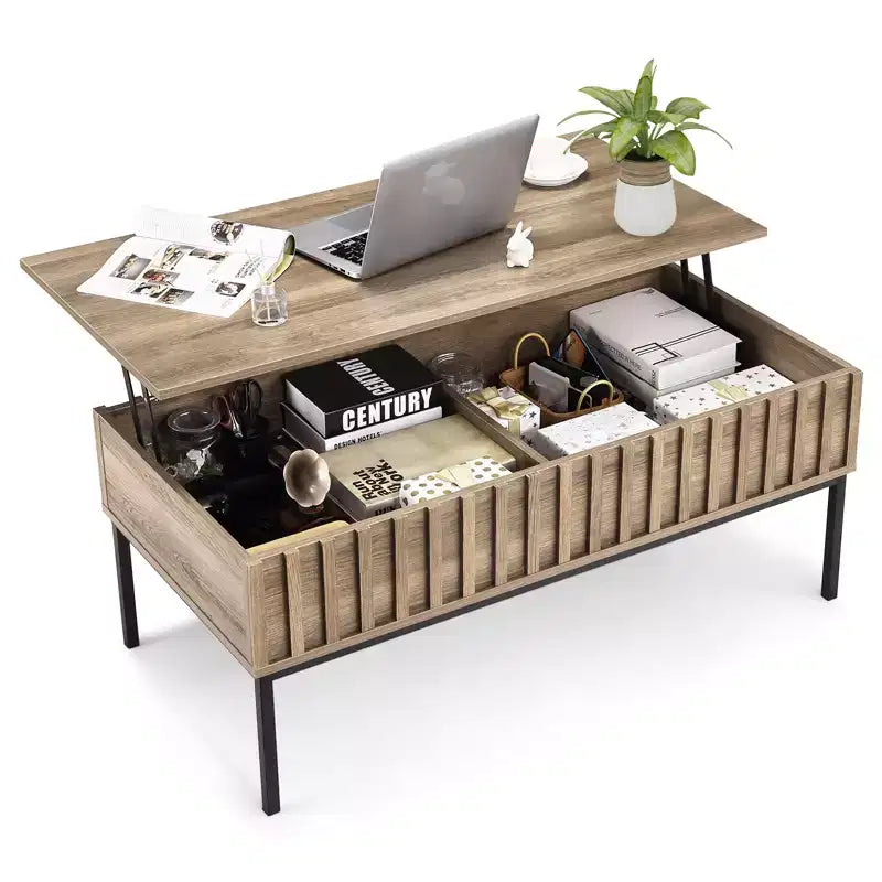 CuisinSmart Lift Top Coffee Table with Storage Sliding Barn Door for Living Room with Storage Shelf and Hidden Compartment, Modern Coffee Tables