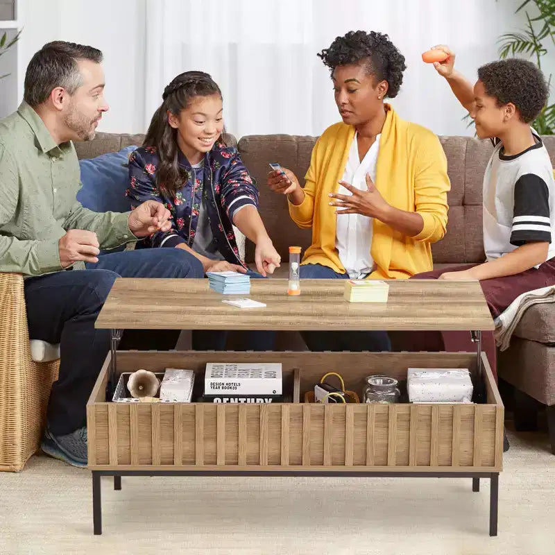 Table basse relevable CuisinSmart avec porte coulissante de style grange pour salon, avec étagère de rangement et compartiment caché, tables basses modernes