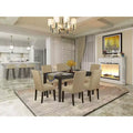 HomeStock 7 Piece Kitchen Table Set Mahogany Linen Fabric Parsons Chairs