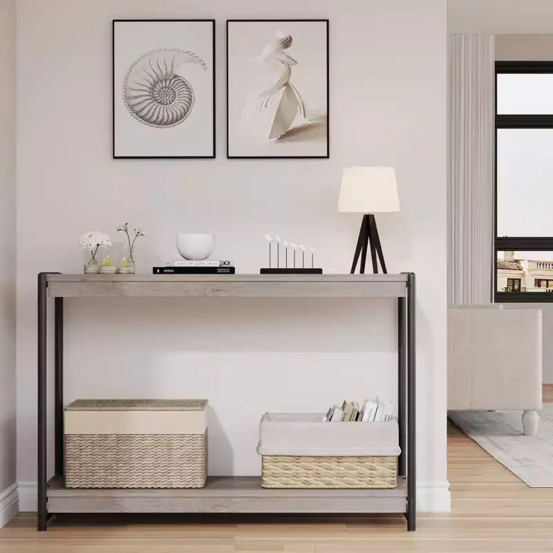 Console Table with Storage - 2-Tier Farmhouse Sofa Table for Living Room, Entryway (Rustic Wood & Metal Design, Easy Assembly)