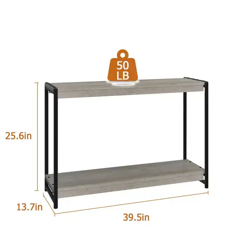 Table console avec rangement - Table basse de style campagnard à 2 niveaux pour salon, entrée (bois rustique et métal, assemblage facile)