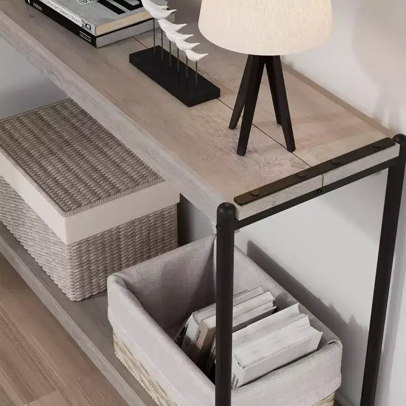 Table console avec rangement - Table basse de style campagnard à 2 niveaux pour salon, entrée (bois rustique et métal, assemblage facile)