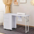 Karlhome 46.5 in. Rectangular White MDF 2-Drawer Manicure Table with Cabinet, Doors, Electric Dust Collector