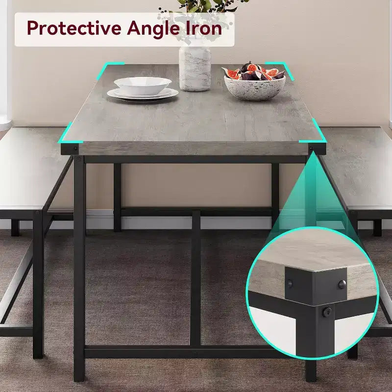 Ensemble de table à manger de ferme CuisinSmart pour 4 personnes, ensemble de table de cuisine de 112 cm avec 2 bancs, ensemble de table de petit-déjeuner rectangulaire de 3 pièces