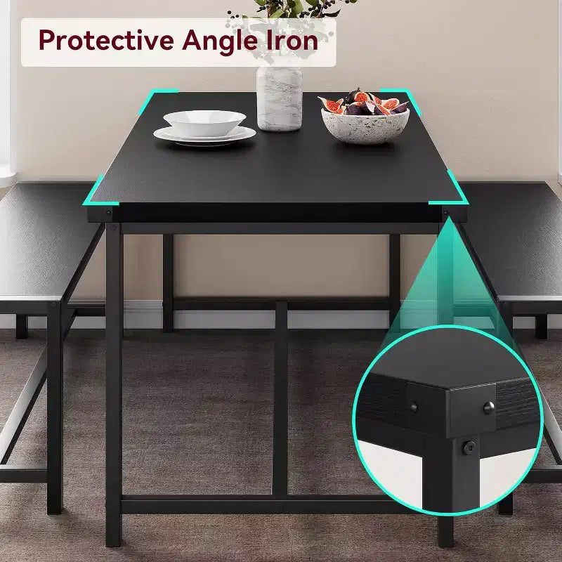 Ensemble de table à manger de ferme CuisinSmart pour 4 personnes, ensemble de table de cuisine de 112 cm avec 2 bancs, ensemble de table de petit-déjeuner rectangulaire de 3 pièces