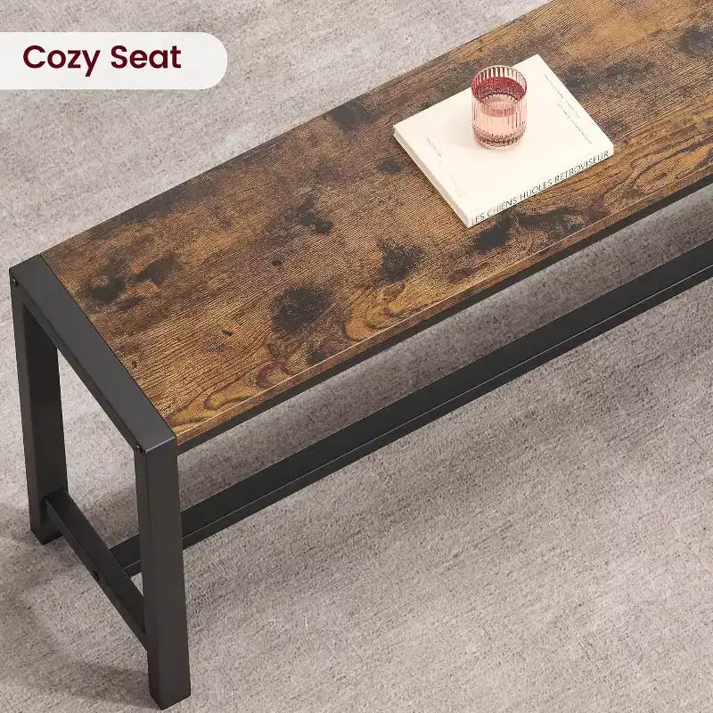 Ensemble de table à manger de ferme CuisinSmart pour 4 personnes, ensemble de table de cuisine de 112 cm avec 2 bancs, ensemble de table de petit-déjeuner rectangulaire de 3 pièces
