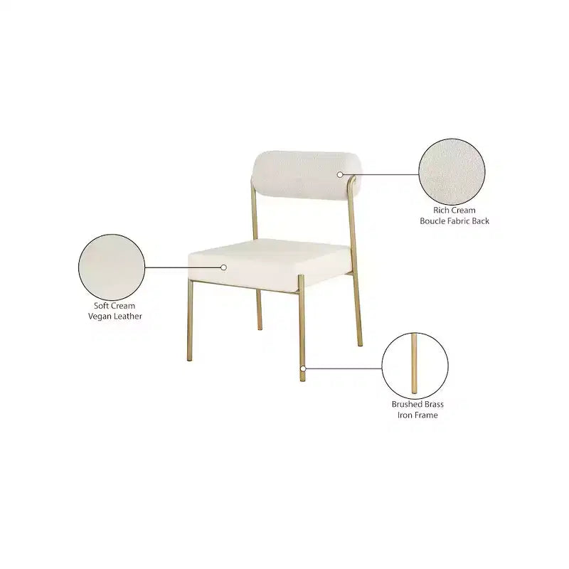 Meridian Furniture, Chaise de salle à manger Carly en similicuir et tissu bouclé, lot de 2