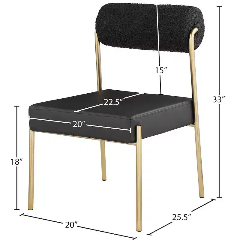Meridian Furniture, Chaise de salle à manger Carly en similicuir et tissu bouclé, lot de 2