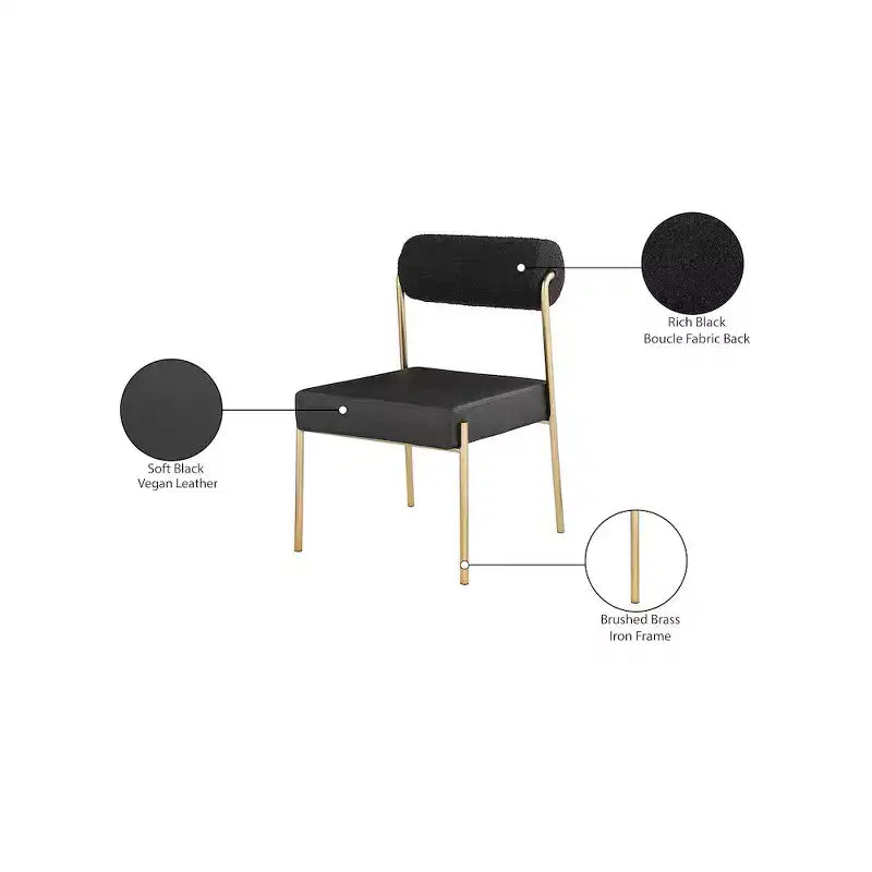 Meridian Furniture, Chaise de salle à manger Carly en similicuir et tissu bouclé, lot de 2