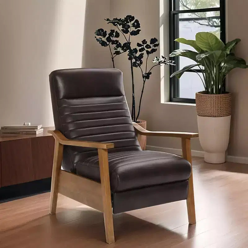 Fauteuil inclinable GDFStudio Leopold moderne 41.5 en bois et similicuir à dossier inclinable