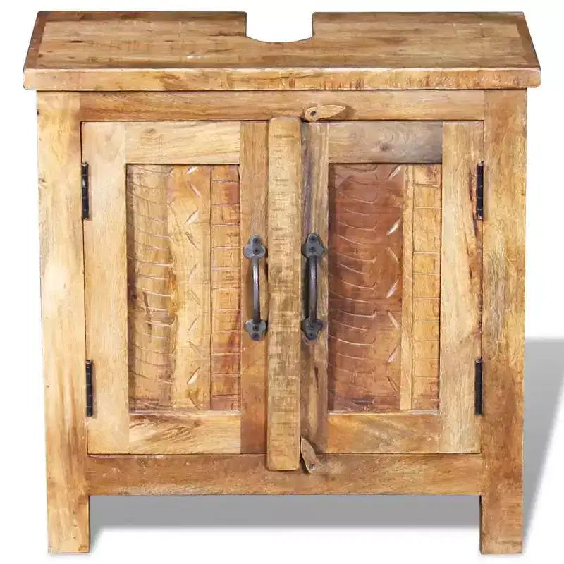 vidaXL Meuble sous-lavabo en Bois de Mangue Massif avec Miroir Style Antique - Unique, Robuste, Meuble de 60 cm avec 2 Étagères et Variations de Grain du Bois